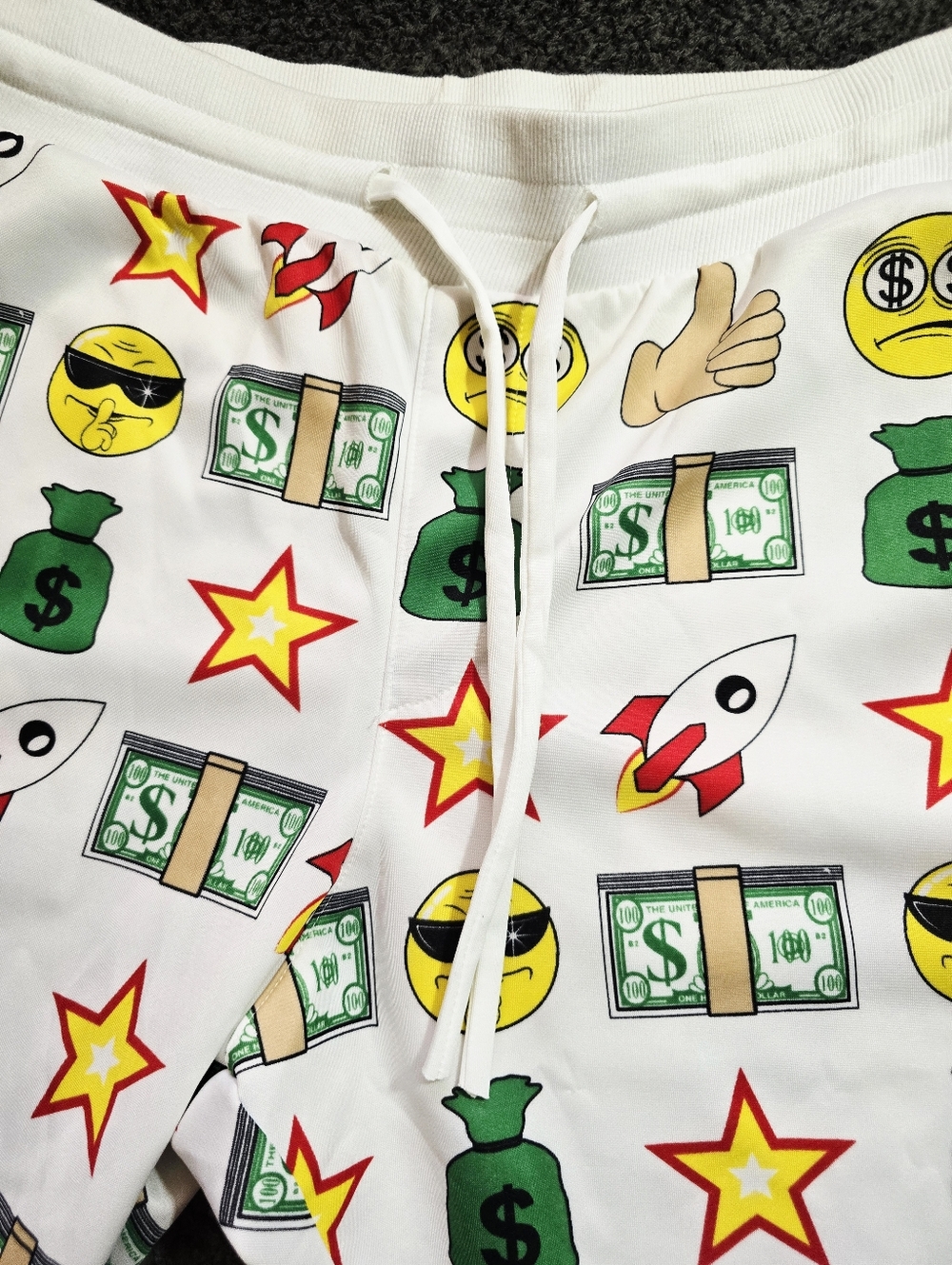 Victorious Los Angeles Emoji Money Print Long Shorts XL White Streetwear - Picture 4 of 7